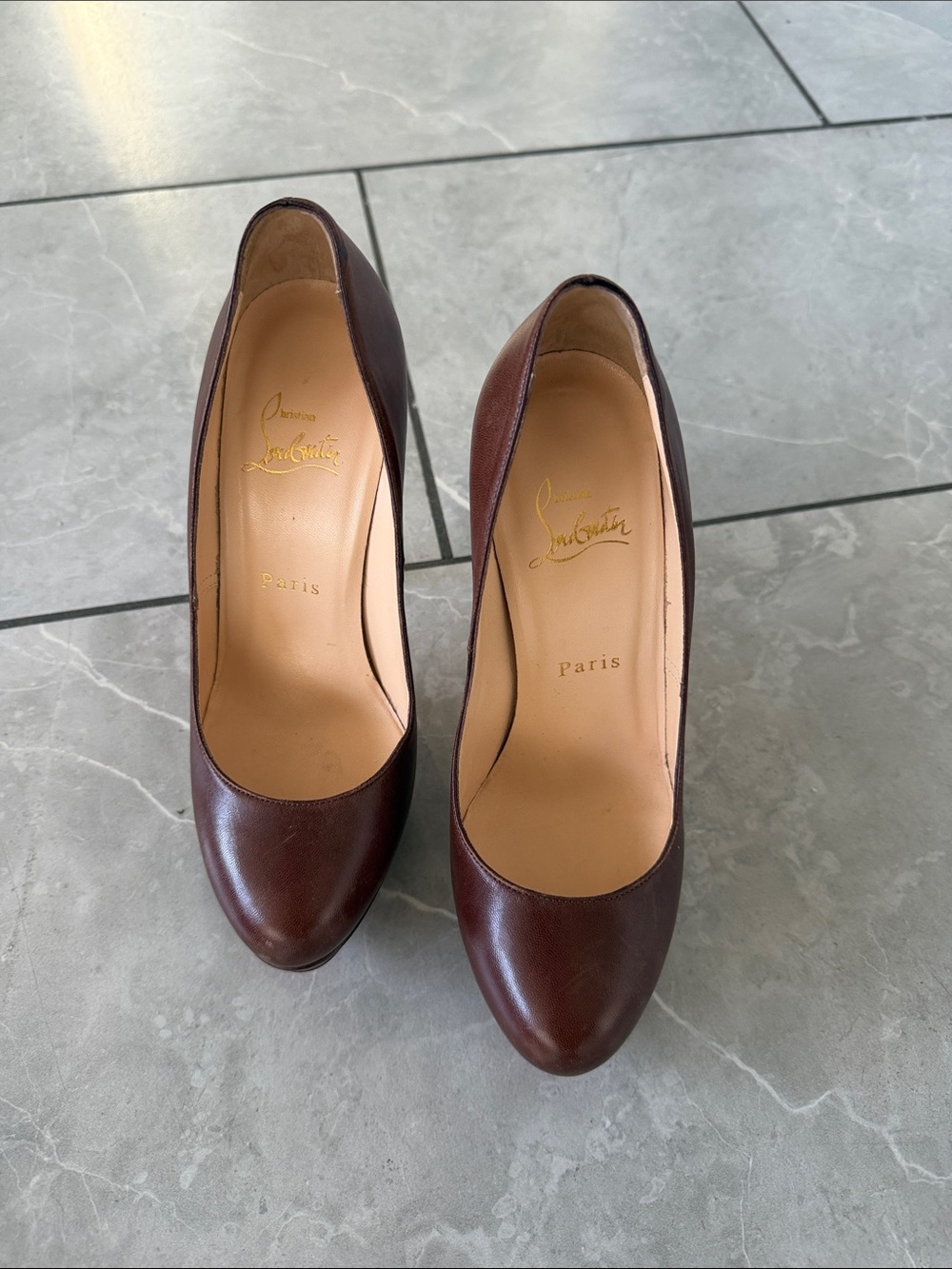 Christian Louboutin Dark Brown Leather Round-Toe Pumps
